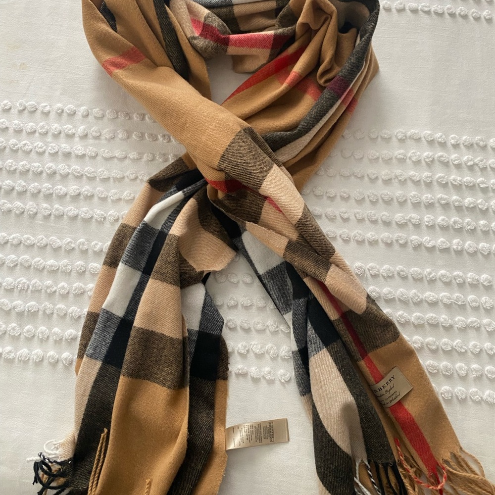 Burberry Tan and Black Check Scarf